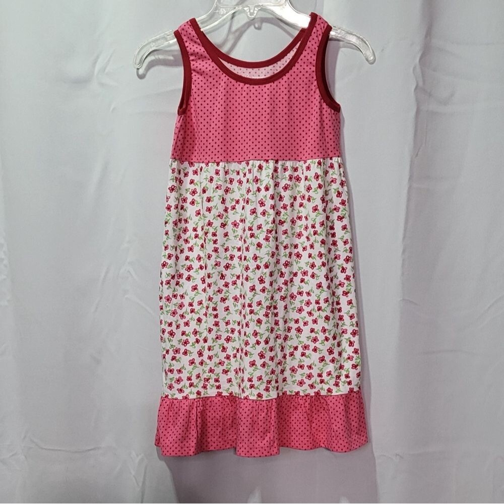 Bobbie Brooks Girls White Floral Polka Dot Sleeveless Dress Size Medium (7/8)